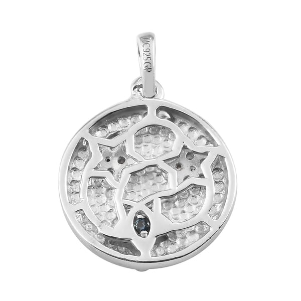 GP Celestial Dream Collection - Natural Cambodian Zircon, Black Spinel and Kanchanaburi Blue Sapphire Star Flower Pendant in Platinum Overlay Sterling Silver