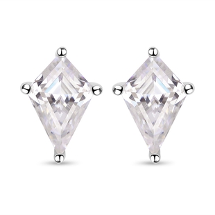 Moissanite Stud Earrings(With Push Back) in Rhodium Overlay Sterling Silver 2.50 Ct.