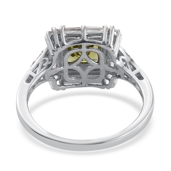 AA Hebei Peridot (Sqr 1.75 Ct), White Topaz Ring in Platinum Overlay Sterling Silver 2.750 Ct.
