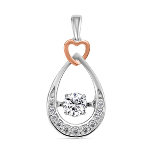 Moissanite Drop Pendant in Rose Gold and Platinum Overlay Sterling Silver