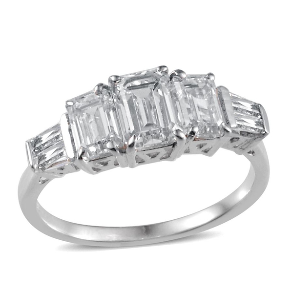 Lustro Stella - Platinum Overlay Sterling Silver (Oct) Ring Made with Finest CZ 2.660 Ct.