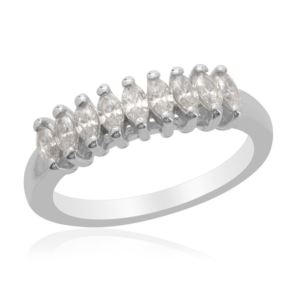 Lustro Stella - Platinum Overlay Sterling Silver (Mrq) Ring Made with Finest CZ  0.720 Ct.