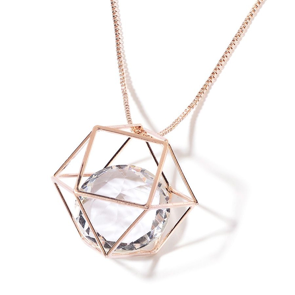 Simulated White Diamond Pendant With Chain in Rose Gold Tone