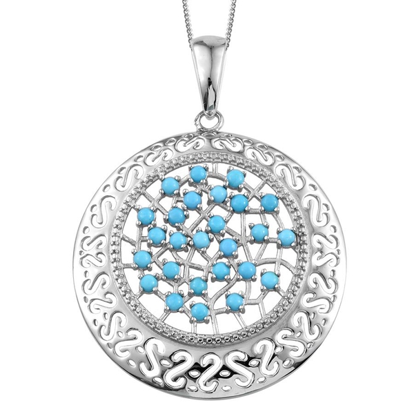 Arizona Sleeping Beauty Turquoise (Rnd) Pendant with Chain in Platinum Overlay Sterling Silver 2.000