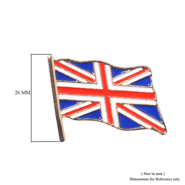 2 Piece Set Union Jack and Flower Enamelled Brooch in Gold Tone