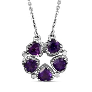 Amethyst Heart Pendant Cum Necklace With Magnet (Size - 18) in Platinum Overlay Sterling Silver 4.25
