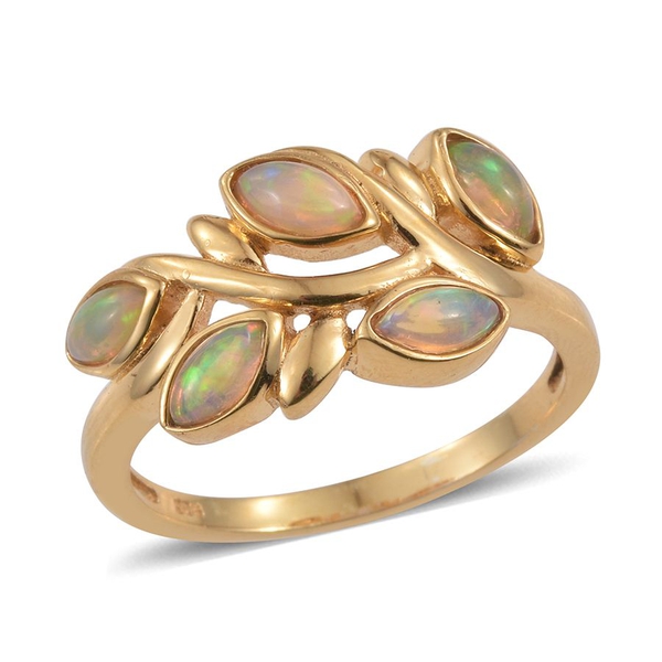 Ethiopian Welo Opal (Mrq) 5 Stone Leaves Ring in 14K Gold Overlay Sterling Silver 0.750 Ct.