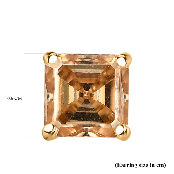 9K Yellow Gold Champagne Moissanite (Asscher Cut) Stud Earrings With Push Back 2.50 Ct.