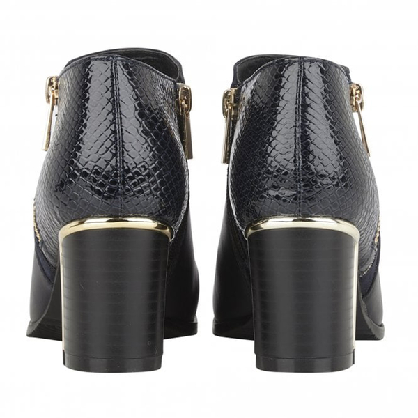 Lotus Chloe Navy Faux Fur Lined Ankle Boots with Snake Skin Pattern and Zipper Closure