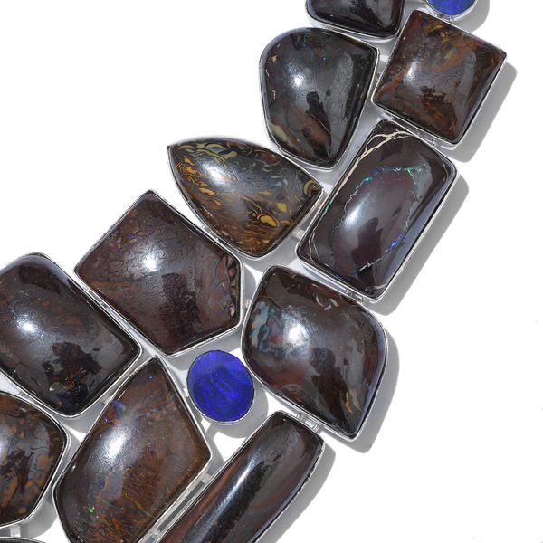 One Of A Kind- Boulder Opal Rock and Opal Double Necklace (Size 18 with 1 inch Extender) in Sterling Silver 725.800 Ct. Silver wt. 63.44 Gms.