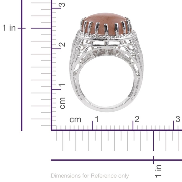 Morogoro Peach Sun Stone (Ovl) Ring in ION Plated Platinum Bond 16.000 Ct.