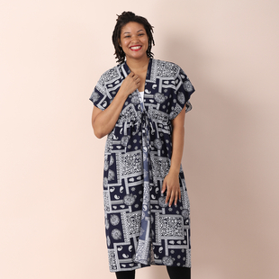 JOVIE Printed Long Top with Ruffles Sleeves (Size 80x93cm) - Navy and Multi