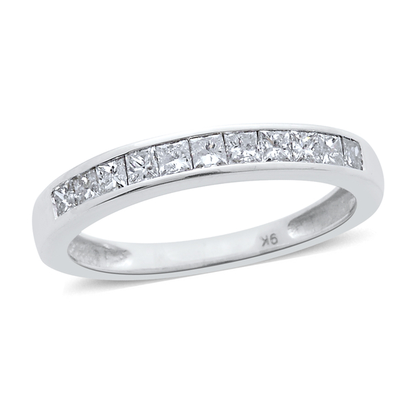 9K W Gold SGL Certified Diamond (Sqr) (I3/G-H) Half Eternity Band Ring 0.500 Ct.