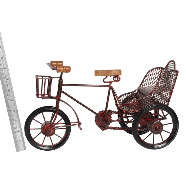 Home Decor - Red Colour Handmade Rickshaw with Basket at the Front