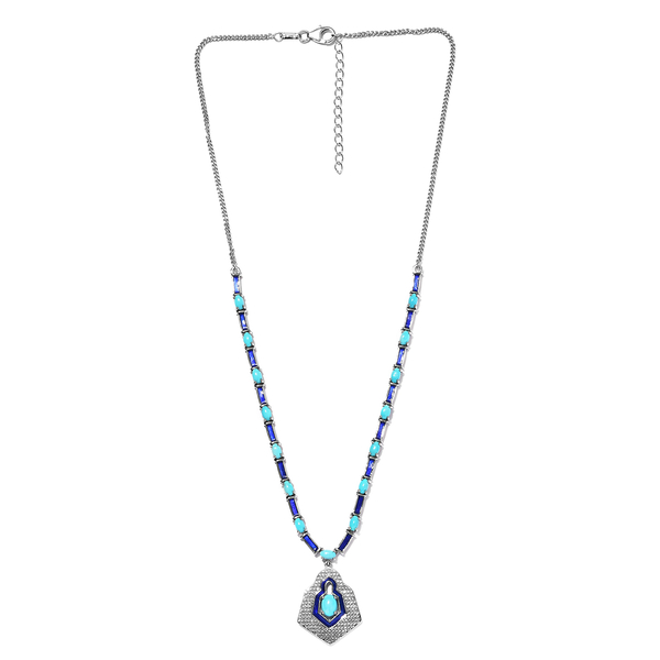 Designer Inspired- AAA Arizona Sleeping Beauty Turquoise Enamelled Necklace (Size - 18 with 2 inch Extender) in Platinum Overlay Sterling Silver 4.25 Ct, Silver Wt. 14.70 Gms