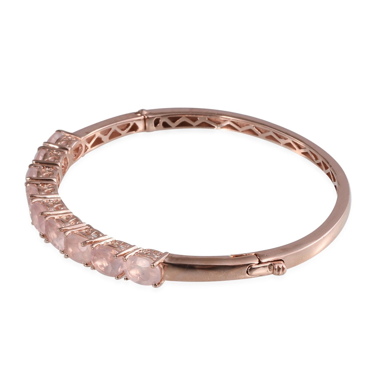 Rose Quartz (Ovl) Bangle (Size 7.5) in ION Plated Rose Gold Bond 11.750 Ct.
