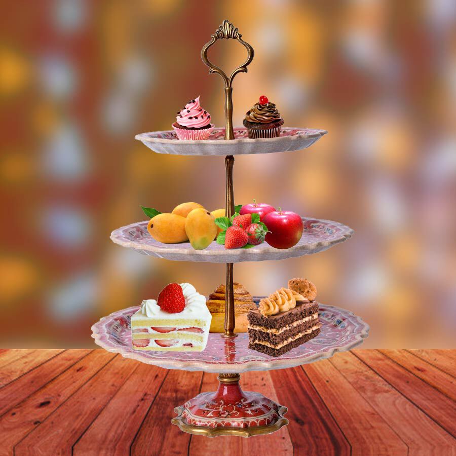 Hand Made Museum Collection - Bronze Stand with 3 Hand Painted Porcelain Plates (Size 43x13 Cm)