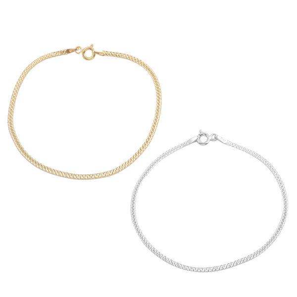 JCK Vegas Collection Set of 2 - Yellow Gold Overlay and Sterling Silver Bracelet (Size 7.5).