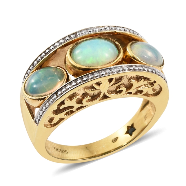 GP Chrome Diopside (Ovl), Ethiopian Welo Opal and Kanchanaburi Blue Sapphire Interchangeable Ring in 14K Gold Overlay Sterling Silver 5.500 Ct. Silver wt 6.02 Gms.