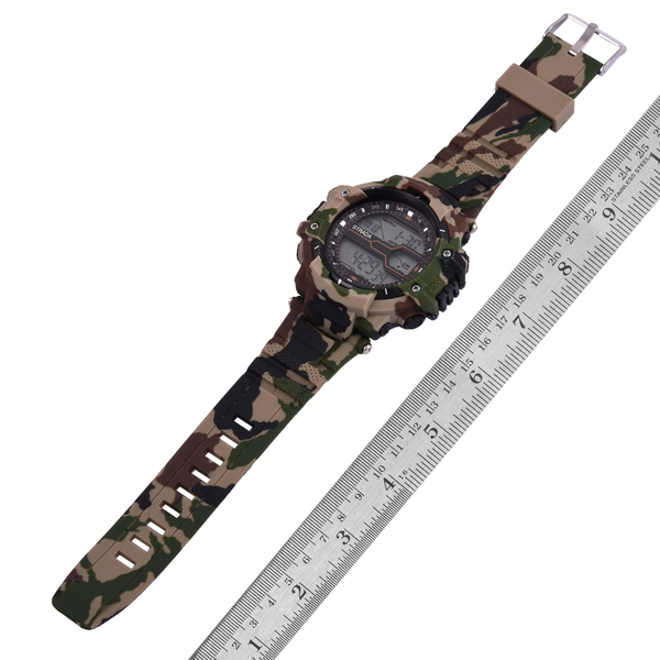 STRADA Electronic Movement LED Display Watch with Stainless Steel Back and Green Camouflage Silicone Strap