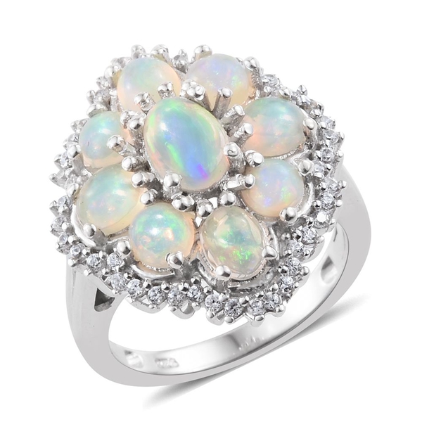 Ethiopian Welo Opal (Ovl), Natural Cambodian Zircon Ring in Platinum Overlay Sterling Silver 2.500 C