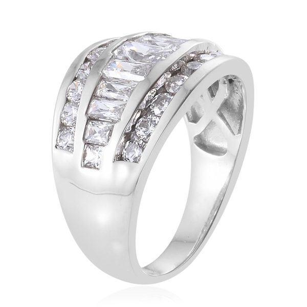 J Francis - Platinum Overlay Sterling Silver (Bgt) Ring Made with Finest CZ, Silver wt 5.70 Gms.