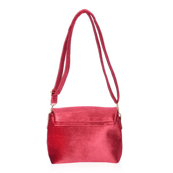 Red Colour Velvet Cross Body Bag (Size 24x17x7 Cm)
