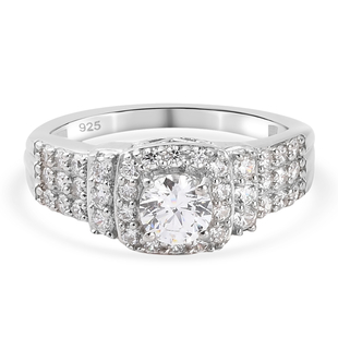 Lustro Stella Platinum Overlay Sterling Silver Ring Made with Finest CZ 1.83 Ct.