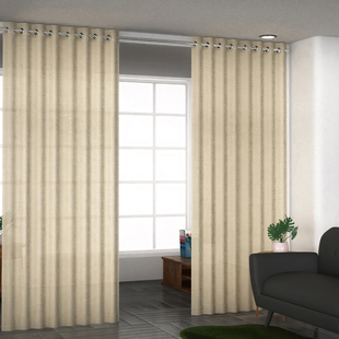Set of 2 - 100%Cotton Textured Slub Curtain with Eyelets (Size 140x234cm) - Cream