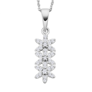 Diamond Floral Pendant with Chain (Size 20) in Platinum Overlay Sterling Silver 0.26 Ct.