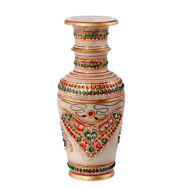 Home Decor - Marble Flower Vase With Beautiful Miniature Painting All Around (Size 6)