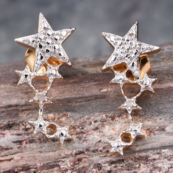 Diamond (Rnd) Star Earrings (with Push Back) in 14K Gold Overlay Sterling Silver