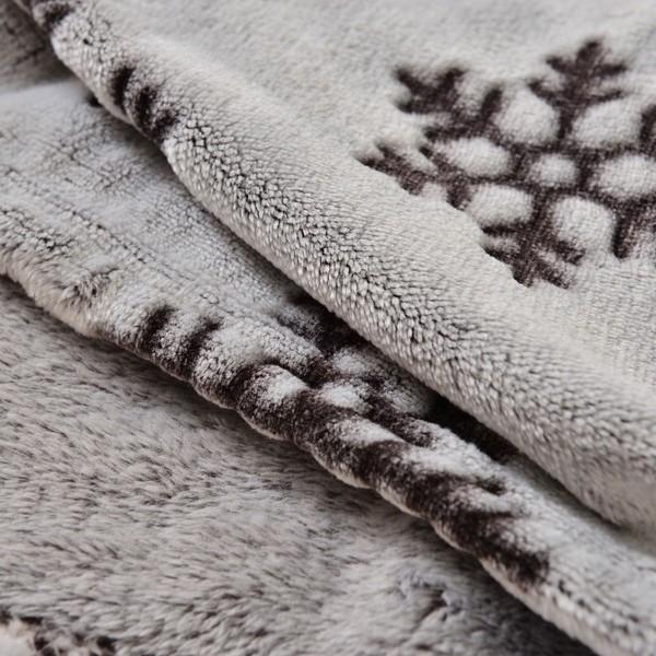 Superfine Double Layer Microfibre Burn Out Grey and Silver Colour Blanket with Snowflakes Pattern (Size 200x150 Cm)