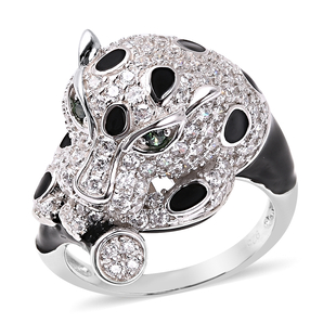 Lustro Stella Made with Finest CZ Panther Ring in Rhodium Plated Sterling Silver