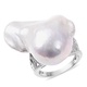 Baroque Freshwater Pearl and Natural White Cambodian Zircon Solitaire Ring in Rhodium Plated Silver