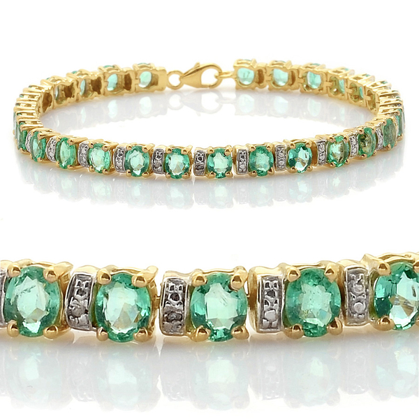 Close Out Deal Boyaca Colombian Emerald (Ovl), Diamond Bracelet in 14K Gold Overlay Sterling Silver 