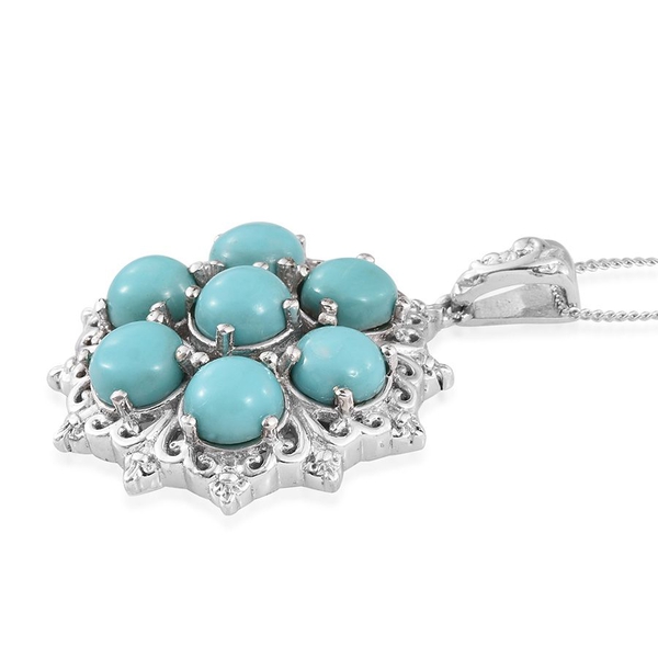 Sonoran Turquoise (Rnd) 7 Stone Pendant With Chain in Platinum Overlay Sterling Silver 5.250 Ct.
