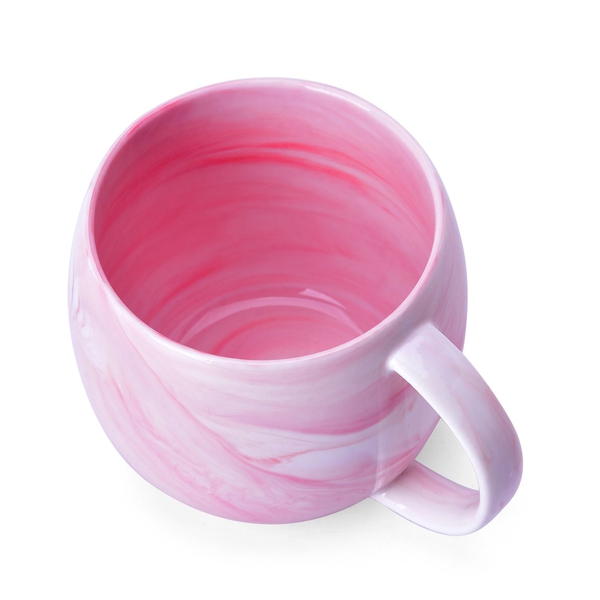 Set of 4 - Pink and White Colour Marble Pattern Ceramic Mug (Size 10X9 Cm)