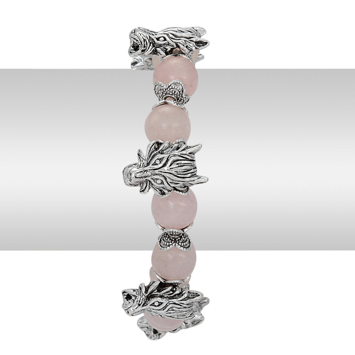 Rose Quartz Wolf Bracelet in Silver Tone (Size 7.5) 10.000 Ct.