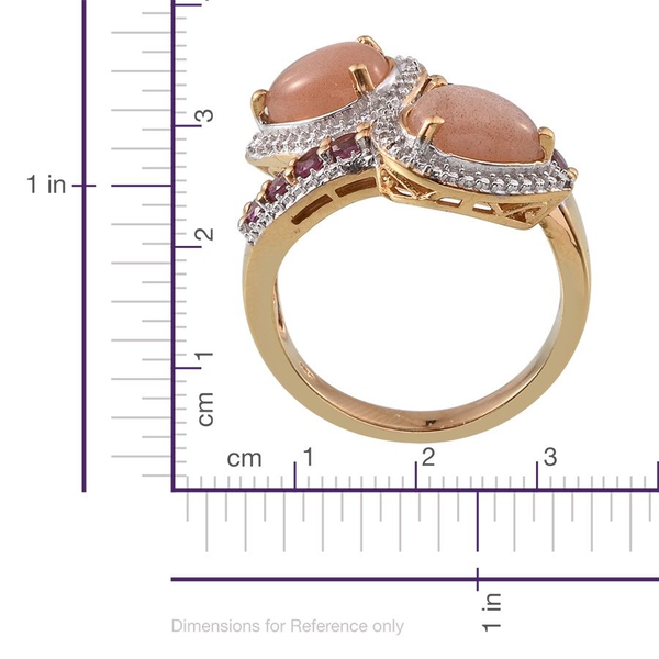 Morogoro Peach Sunstone (Pear), Rhodolite Garnet Crossover Ring in 14K Gold Overlay Sterling Silver 5.500 Ct.