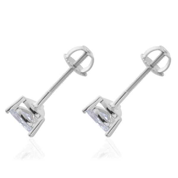 14K White Gold IGI Certified Diamond (Trl) (I1-I2/ G-H) Stud Earrings (with Screw Back) 0.450 Ct.