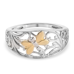 Dragonfly Ring in Platinum and Yellow Gold Overlay Sterling Silver