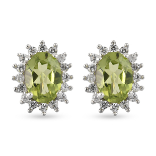 Hebei Peridot and Natural Cambodian Zircon Earrings (with Push Back) in Platinum Overlay Sterling Si