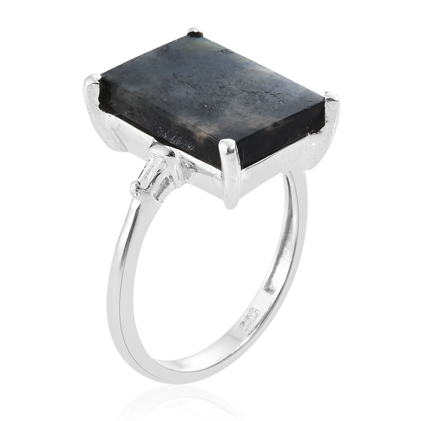 Natural Spectrolite (Bgt), Diamond Ring in Platinum Overlay Sterling Silver 4.250 Ct.