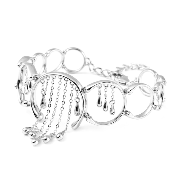 LucyQ Drip Collection - Rhodium Overlay Sterling Silver Bracelet (Size 7.5 with Extender)