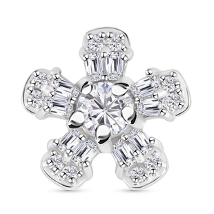 Moissanite Floral Pendant in Rhodium Overlay Sterling Silver