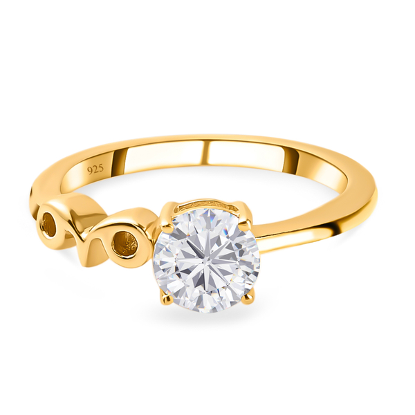 White Topaz Solitaire Ring in 14K Gold Overlay Sterling Silver