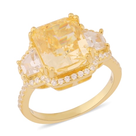 ELANZA Simulated Yellow Diamond and Simulated White Diamond Ring in Yellow Gold Overlay Sterling Sil