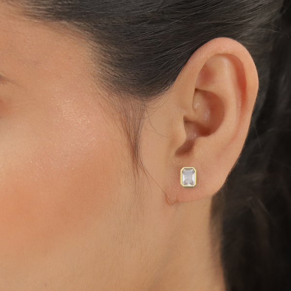 Elanza Simulated Diamond Earrings (with Push Back) in Yellow Gold Overlay Sterling Silver