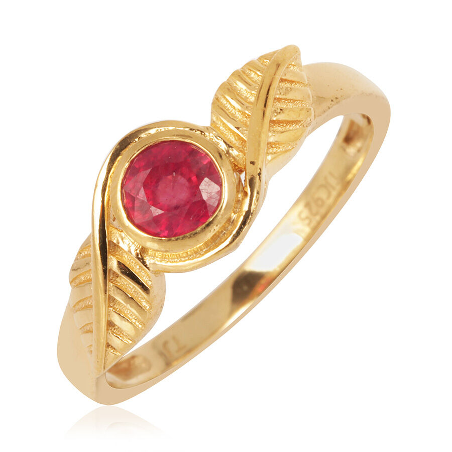 Tribal Collection of India African Ruby (Rnd) Solitaire Ring in 14K Gold Overlay Sterling Silver 0.750 Ct.